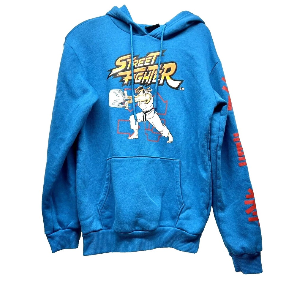 Street Fighter Mens Small Blue Hoodie Sweatshirt (F3)